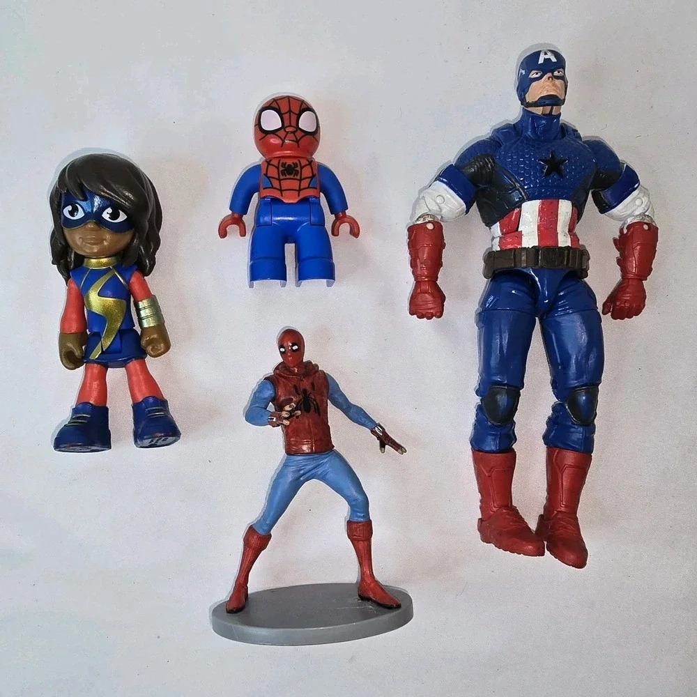 Lot of 4 Marvel DC Super Hero Figures Spiderman X 2, Captain America & Ms Marvel